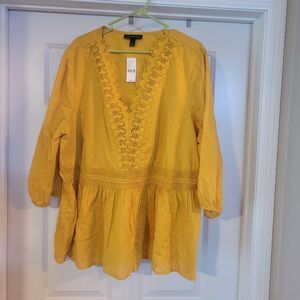 Lane Bryant Embroidered Peplum Top SZ 26 V Neck Clipdot Boho  Plus